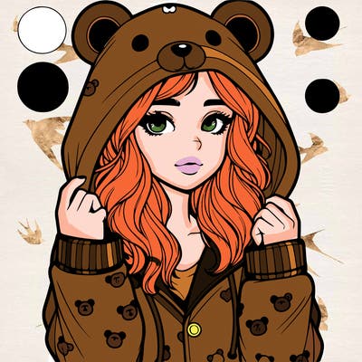 realistic girl in a animal pjs hoodie