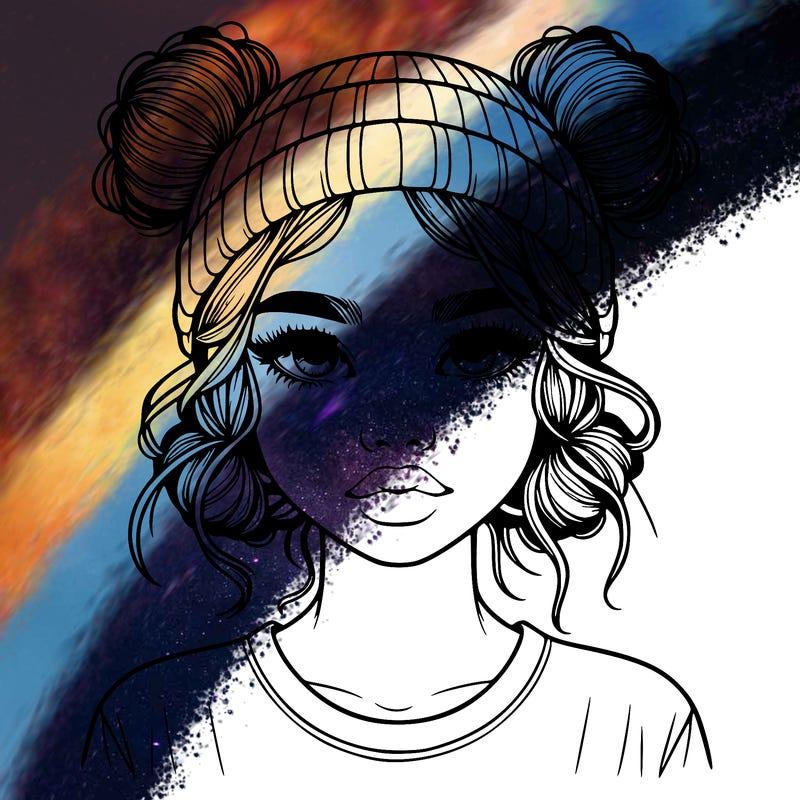 realistic girl with buns in her hair with a beanie on