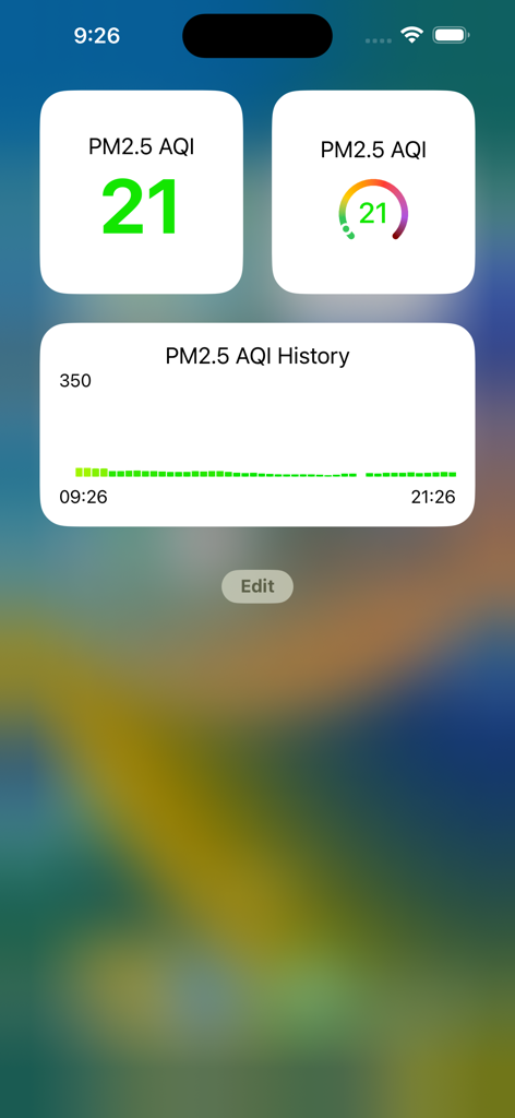 My PurpleAir - My PurpleAir iPhoneウィジェット。現在のPM2.5 AQIレベルと過去の大気質データを表示。