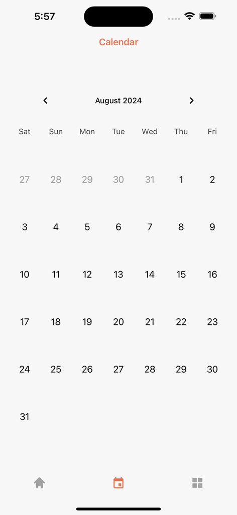 B12 App - Monthly school calendar interface in the B12 app