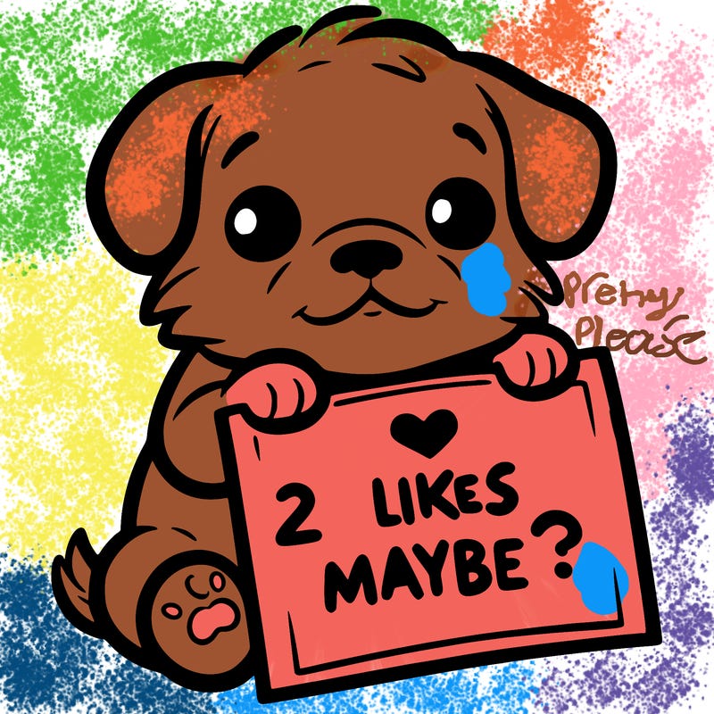 a puppy holding a sign that says 2 likes maybe?