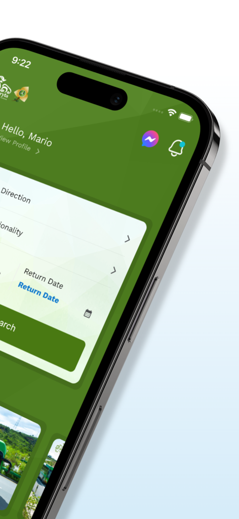 Smartphone displaying the Larryta Bus app interface for booking inter-provincial trips in Cambodia