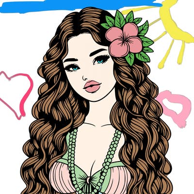 realistic beautiful hawaiian woman,long dress,haku lei, lips