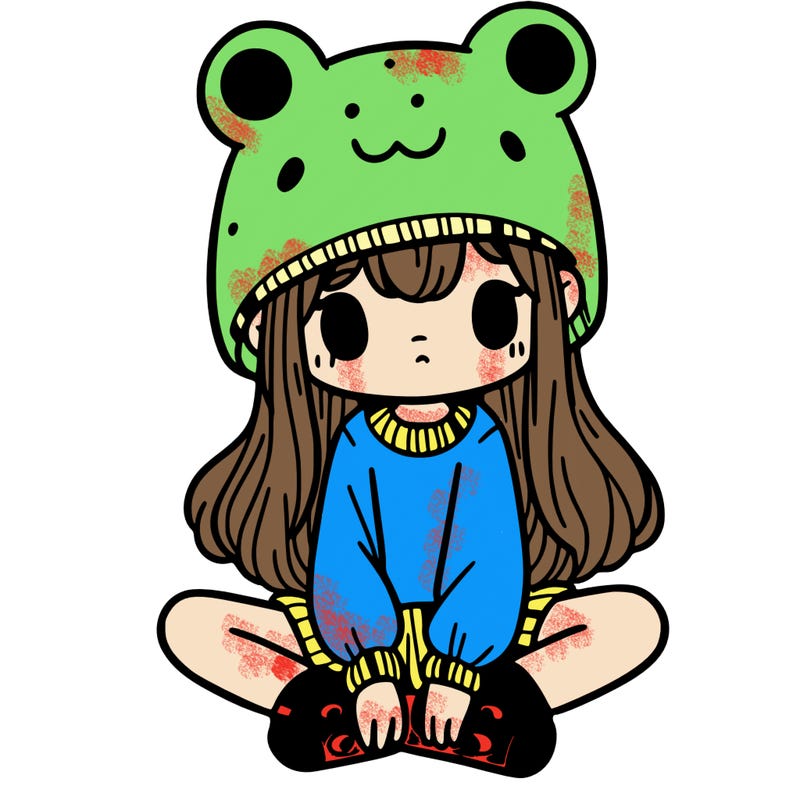 a girl wearing a frog hat and some frog socks
