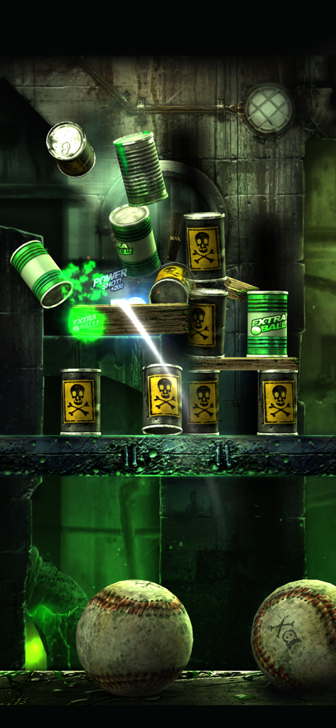 Jugabilidad de Can Knockdown 3 basada en física con pelotas golpeando latas