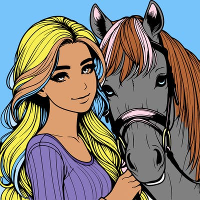 realistic girl with horse
