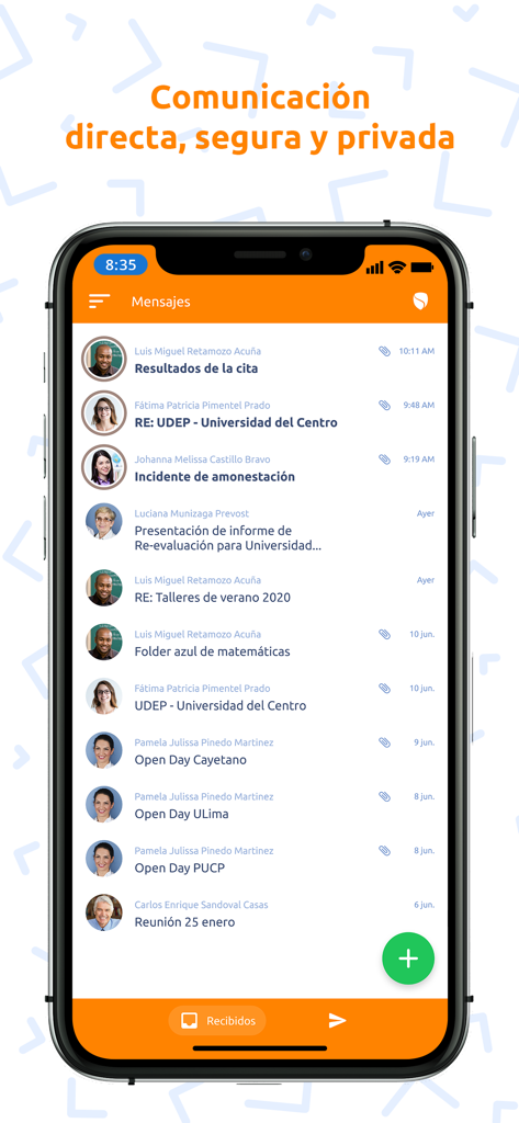 SiaNet mobile app displaying a list of school messages for direct and secure communication