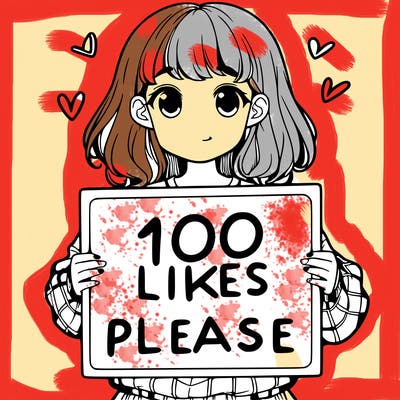 a girl holding a sign saying 100 likes please