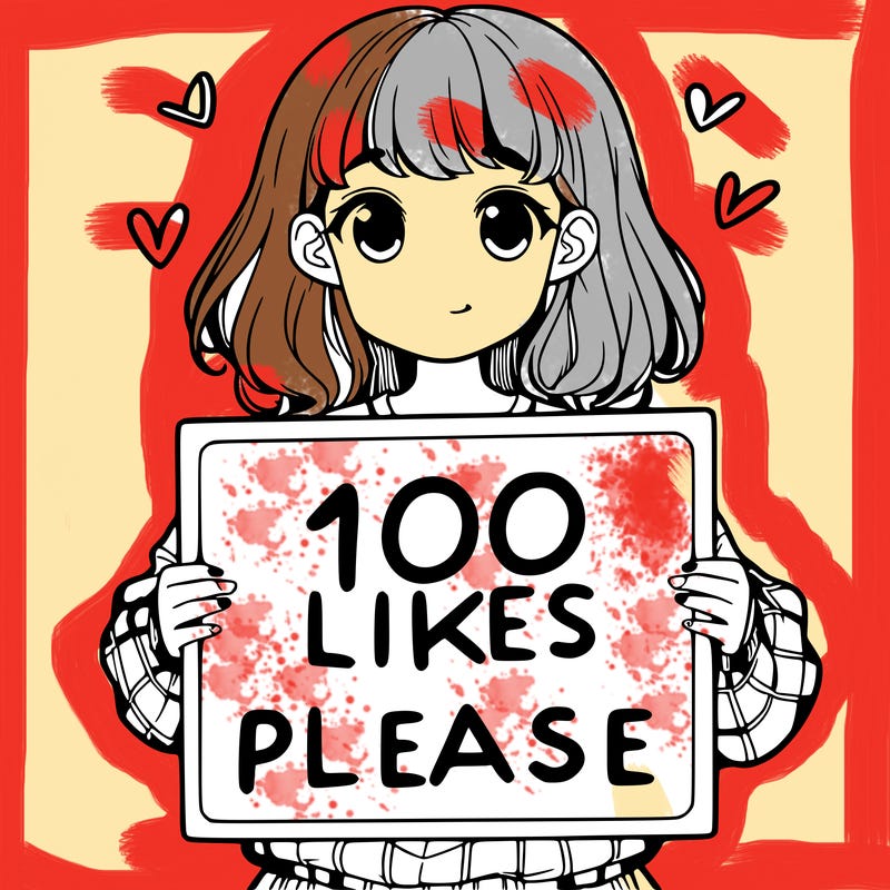 a girl holding a sign saying 100 likes please