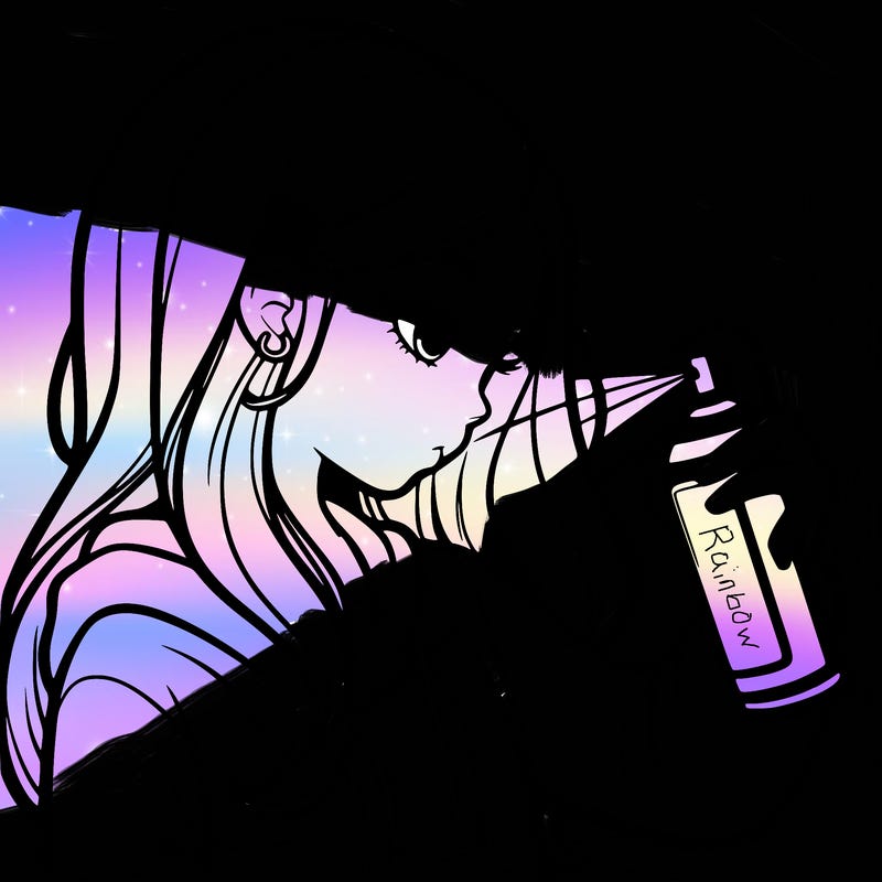 a realistic girl spray painting