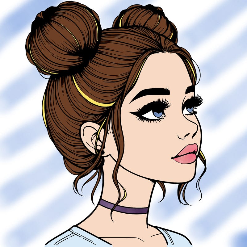 realistic girl with buns on the top of her head