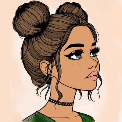 realistic girl with buns on the top of her head