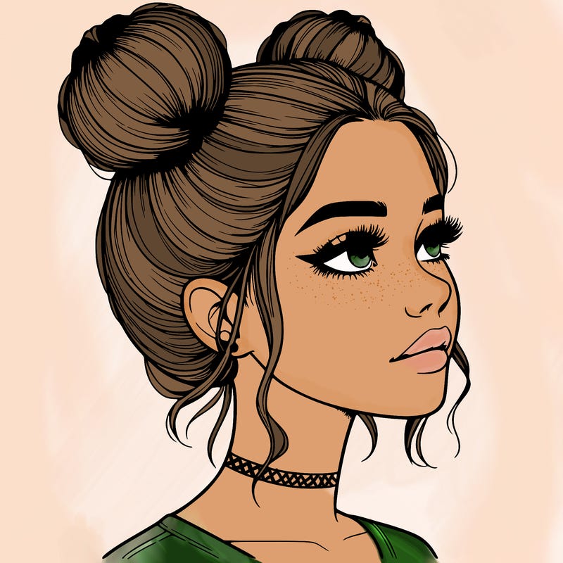 realistic girl with buns on the top of her head