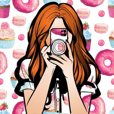 a realistic girl holding her phone taking pictures