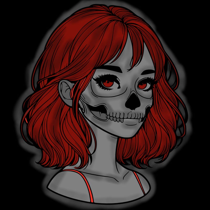 realistic girl with skull