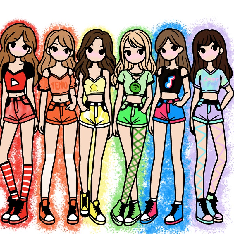 a group of girls wearing crop tops and shorts