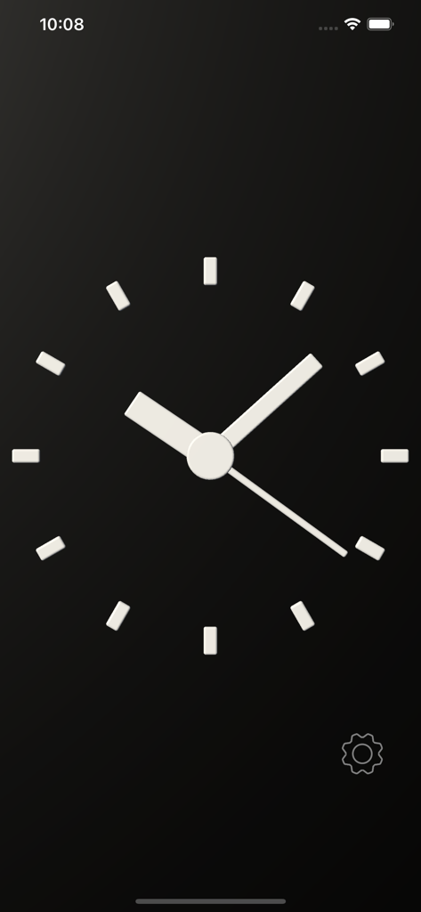 Ticktack Clock - A minimalist analog clock face with white hands and markers on a solid black background in the Ticktack Clock app.