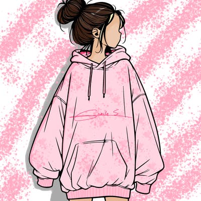 realistic girl with a oversized sweatshirt on and a bun