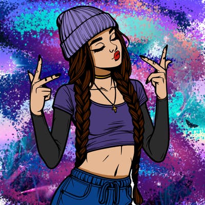 realistic teenage girl with braids and a beanie and crop top doing 🫶🏼