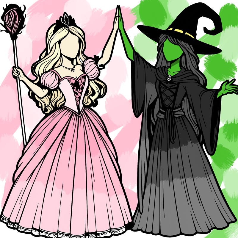 detailed realistic split of a princess and a witch