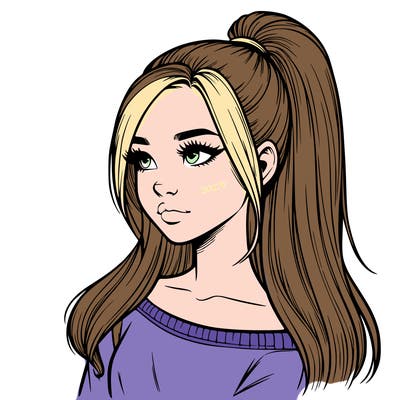 realistic girl with a high ponytail