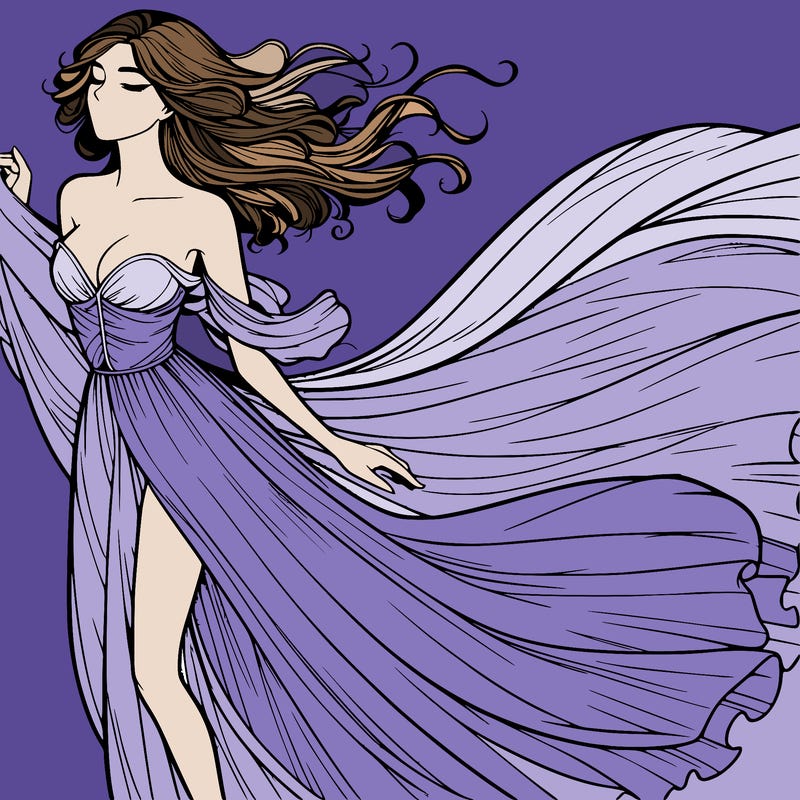 realistic woman in dress flowing the the wind