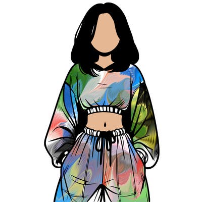 realistic girl faceless with baggy pants and a crop top