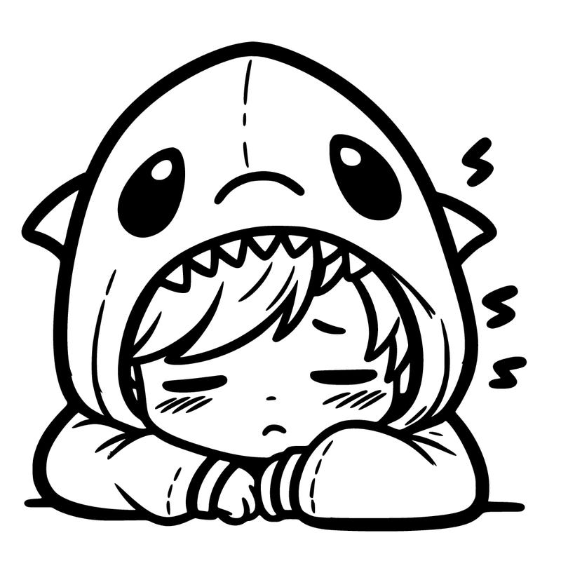 tired boy in shark hoodie