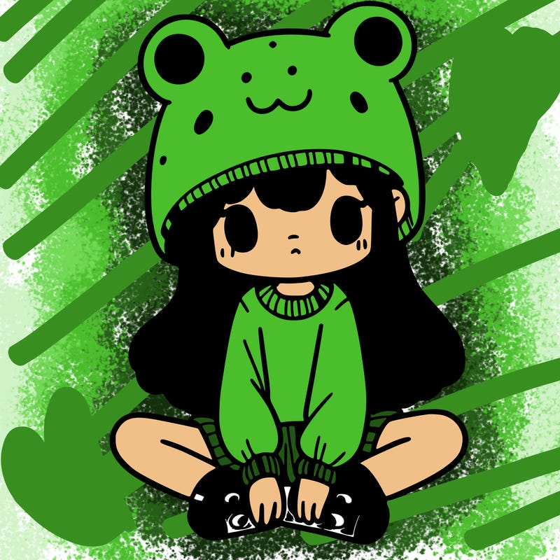 a girl wearing a frog hat and some frog socks
