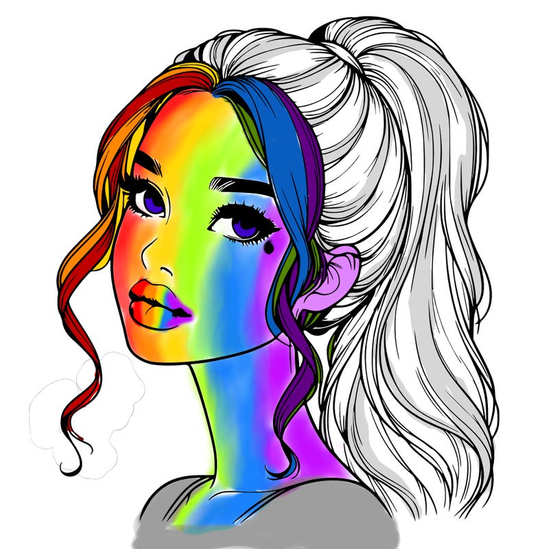 realistic girl with a ponytail on her hair and lips