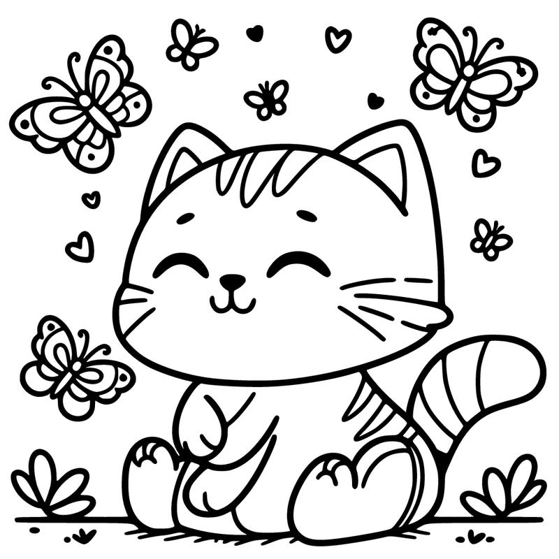 cat with butterflies surrounding it