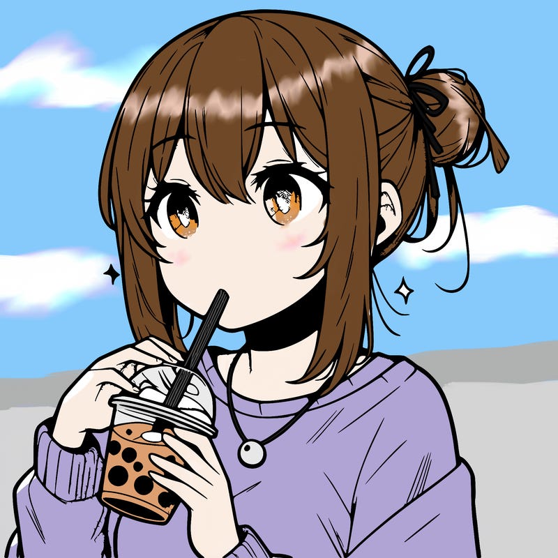 manga character drinking boba