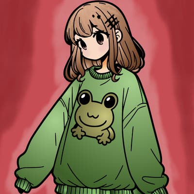 girl wearing frogging sweatshirt
