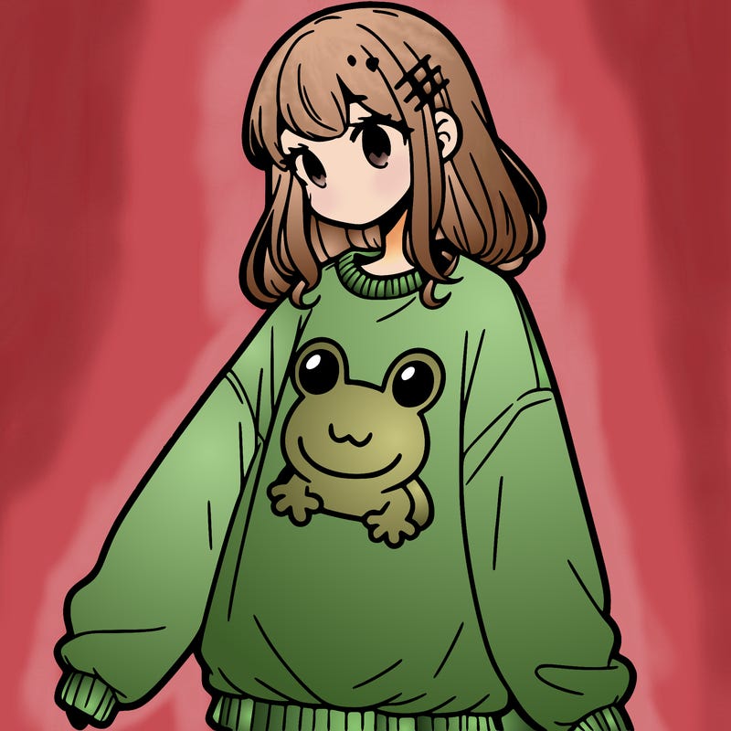 girl wearing frogging sweatshirt