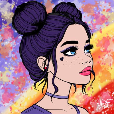 realistic girl with buns on the top of her head