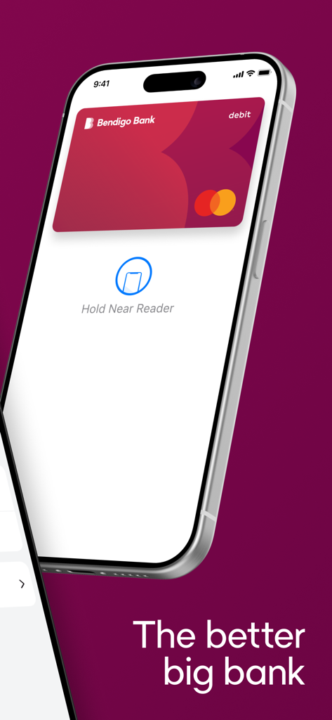 Bendigo Bank mobile app showing Apple Pay contactless payment interface on an iPhone