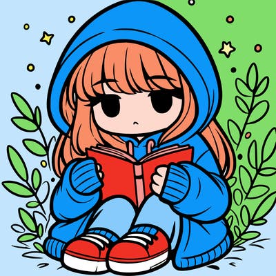 girl in oversized hoodie reading a book