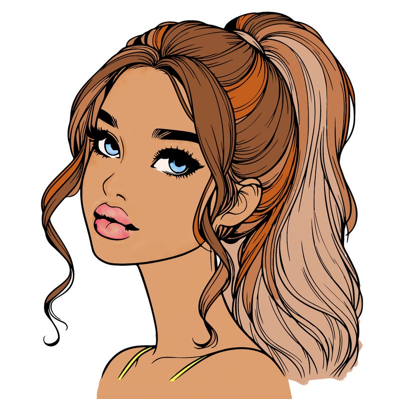 realistic girl with a ponytail on her hair and lips