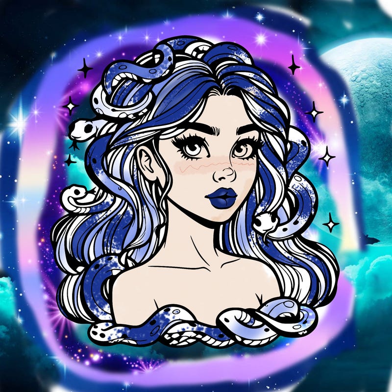 realistic girl with snakes as hair