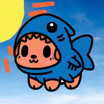 cute dog wearing a shark costume