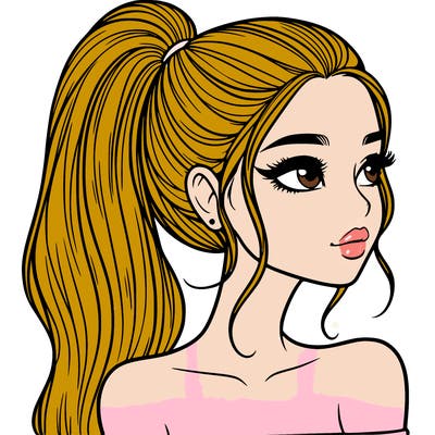 a beautiful and realistic girl with a high pony tail