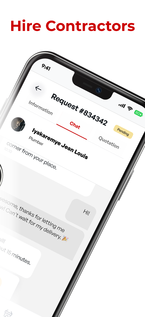 Ziramba - Ziramba app interface showing a chat with a plumber for a service request