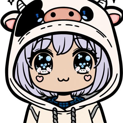 kawaii girl with cow hoodie