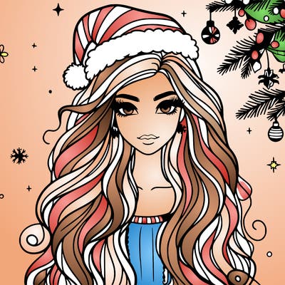 christmas fashionable female model and long hair