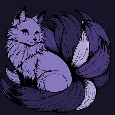 realistic detailed 9 tailed anime fox