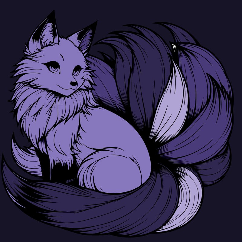 realistic detailed 9 tailed anime fox