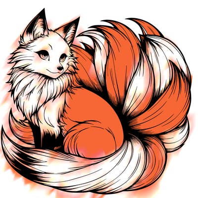 realistic detailed 9 tailed anime fox