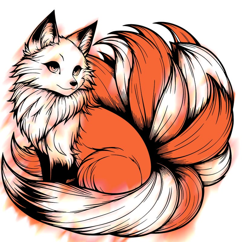 realistic detailed 9 tailed anime fox