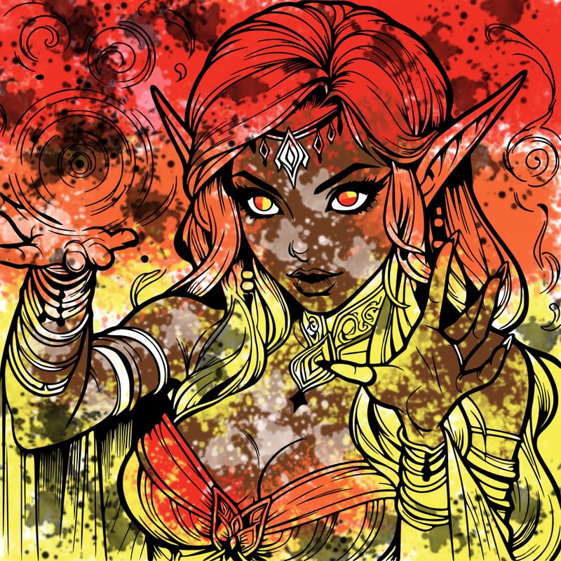 realistic scary beautiful elf sorceress casting spell