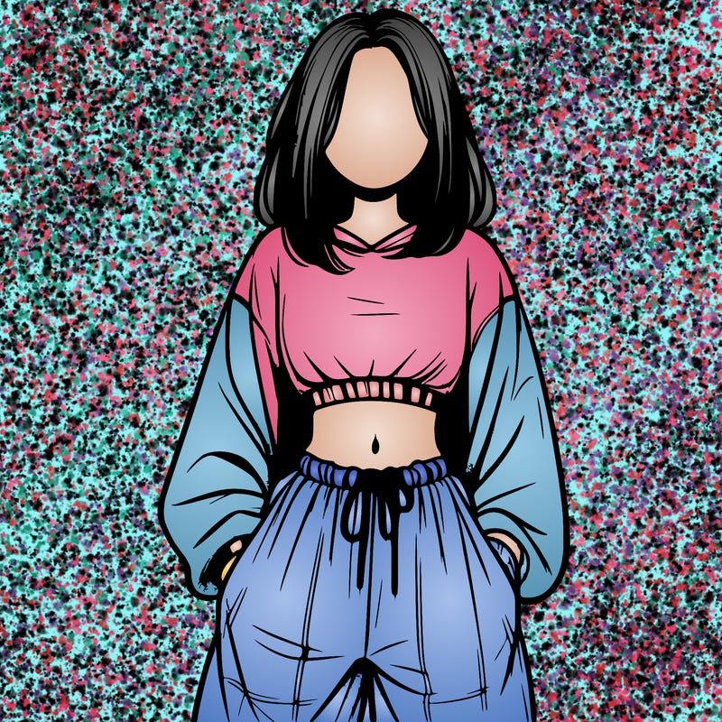 realistic girl faceless with baggy pants and a crop top
